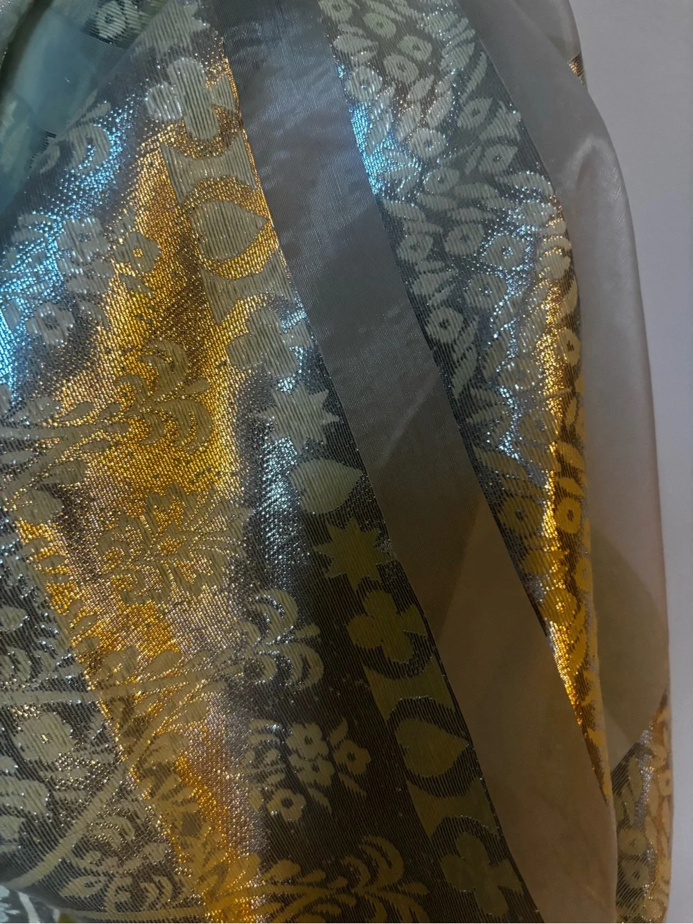 metallic zari brocade shawl featuring traditional intricate paisley (buta)